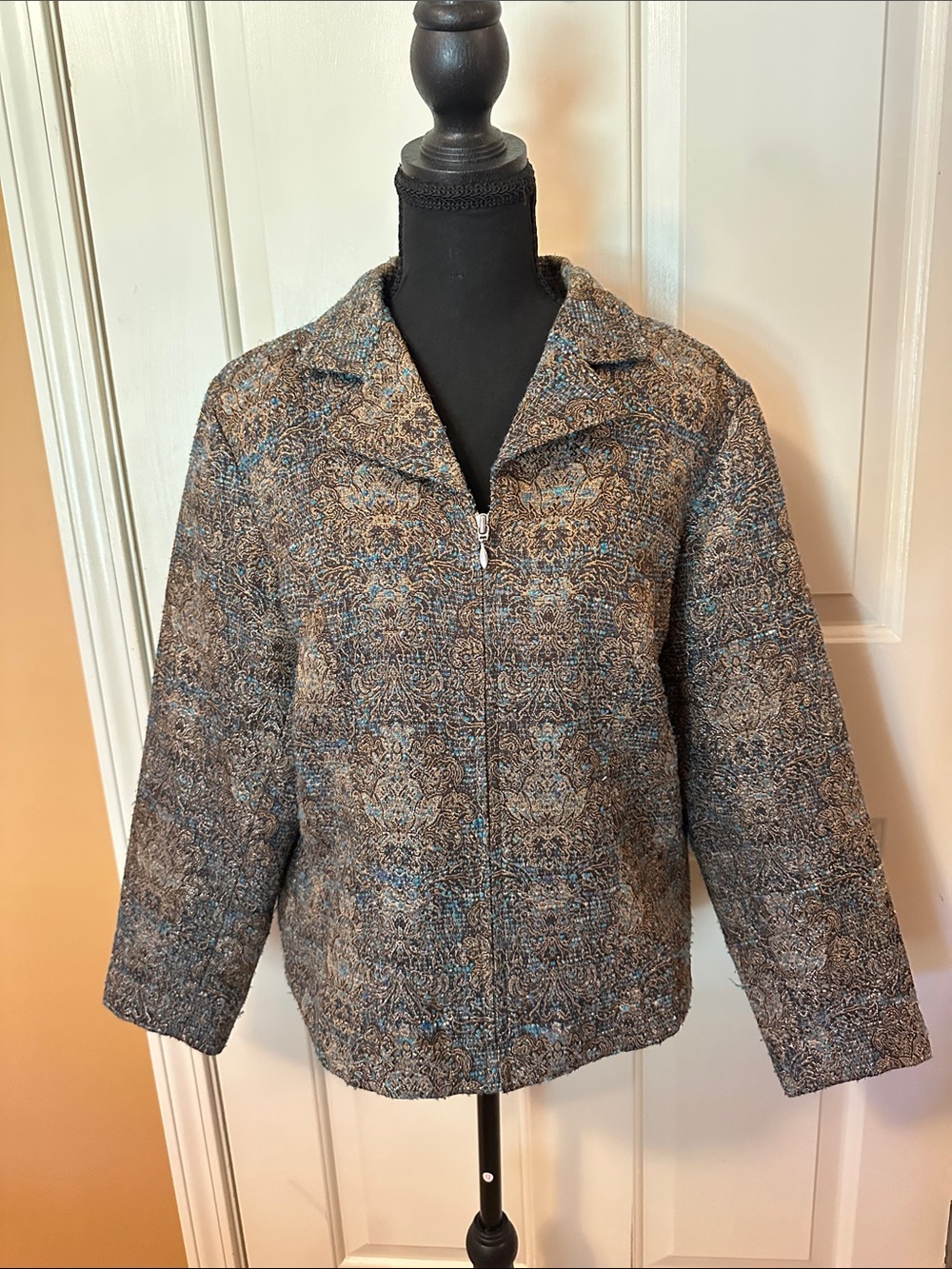Coldwater Creek Brown & Blue Patterned Zip Jacket